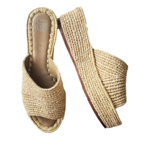 Jeffrey Campbell Shoes - Jeffery Campbell Raffia/Leather Platform Slide Sandals Sz 8